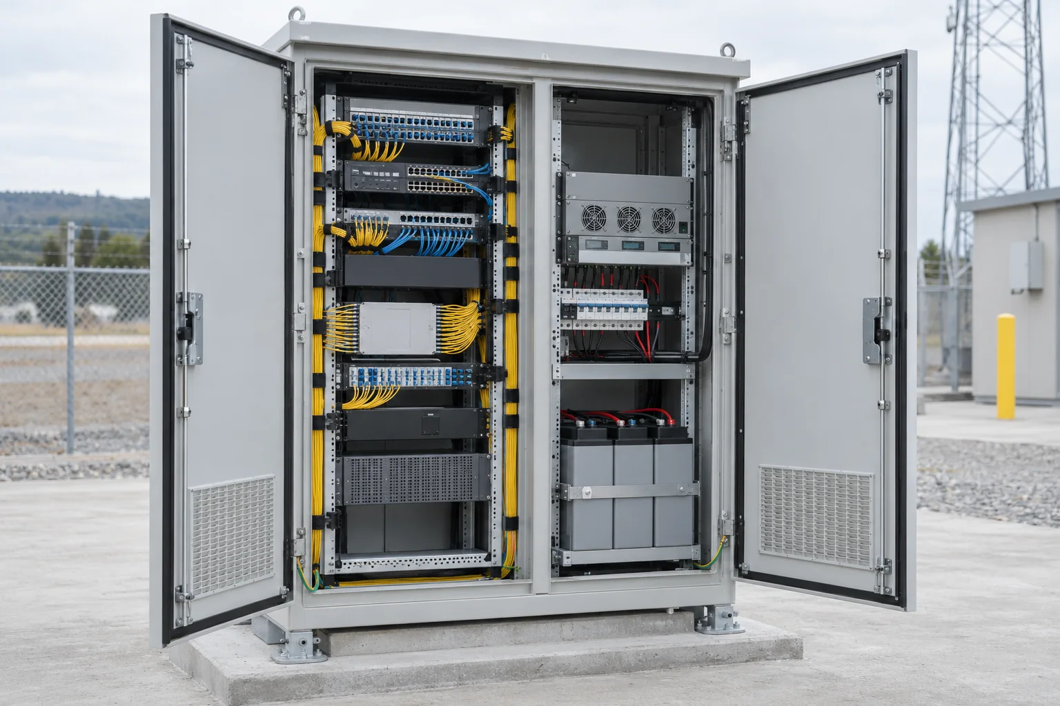 Outdoor communication cabinet with protected internal equipment