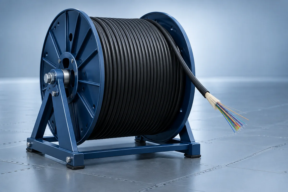 Fiber optic cable prepared on an outdoor reel